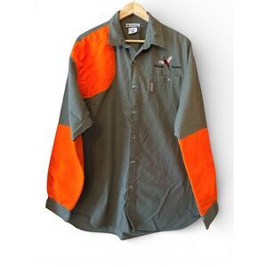 COLUMBIA Vintage Hunting Pheasant Shirt Olive Blaze Orange Upland Bird Gorpcore